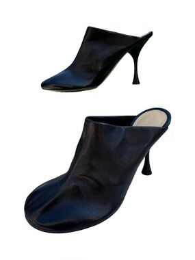 BOTTEGA VENETA Dot Sock Mule Black Leather Stiletto Heels Size 38 New